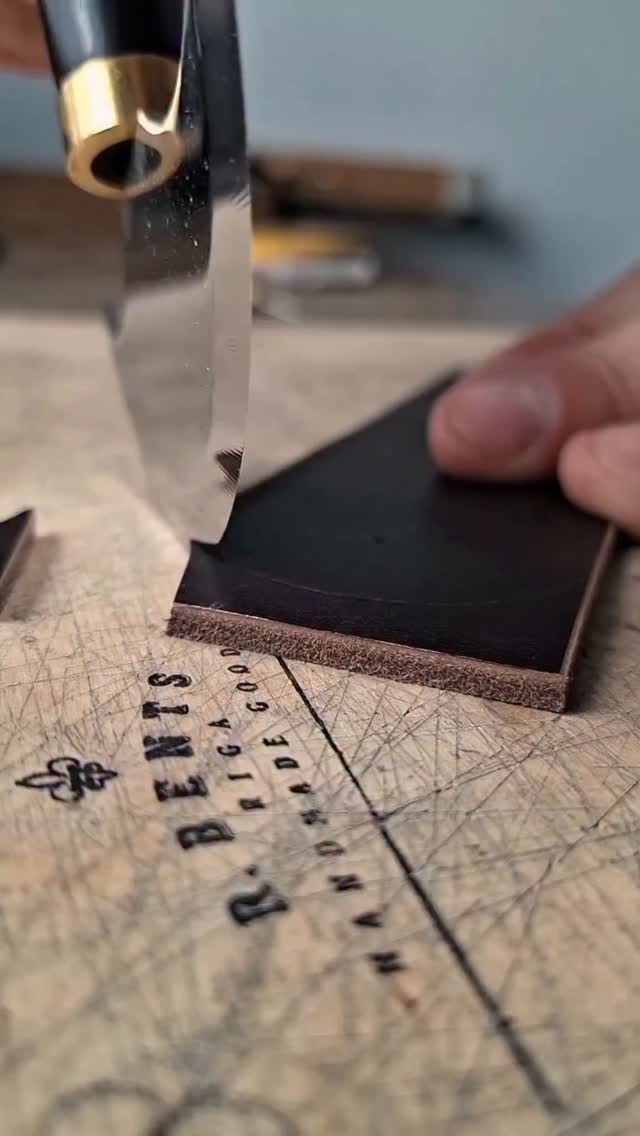 Cutting leather detail at the workbench